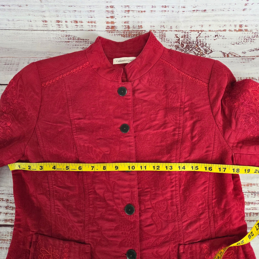 Coldwater Creek Red Floral Embroider Blazer 10 Casual Chic Asian Inspired Jacket - Picture 12 of 15